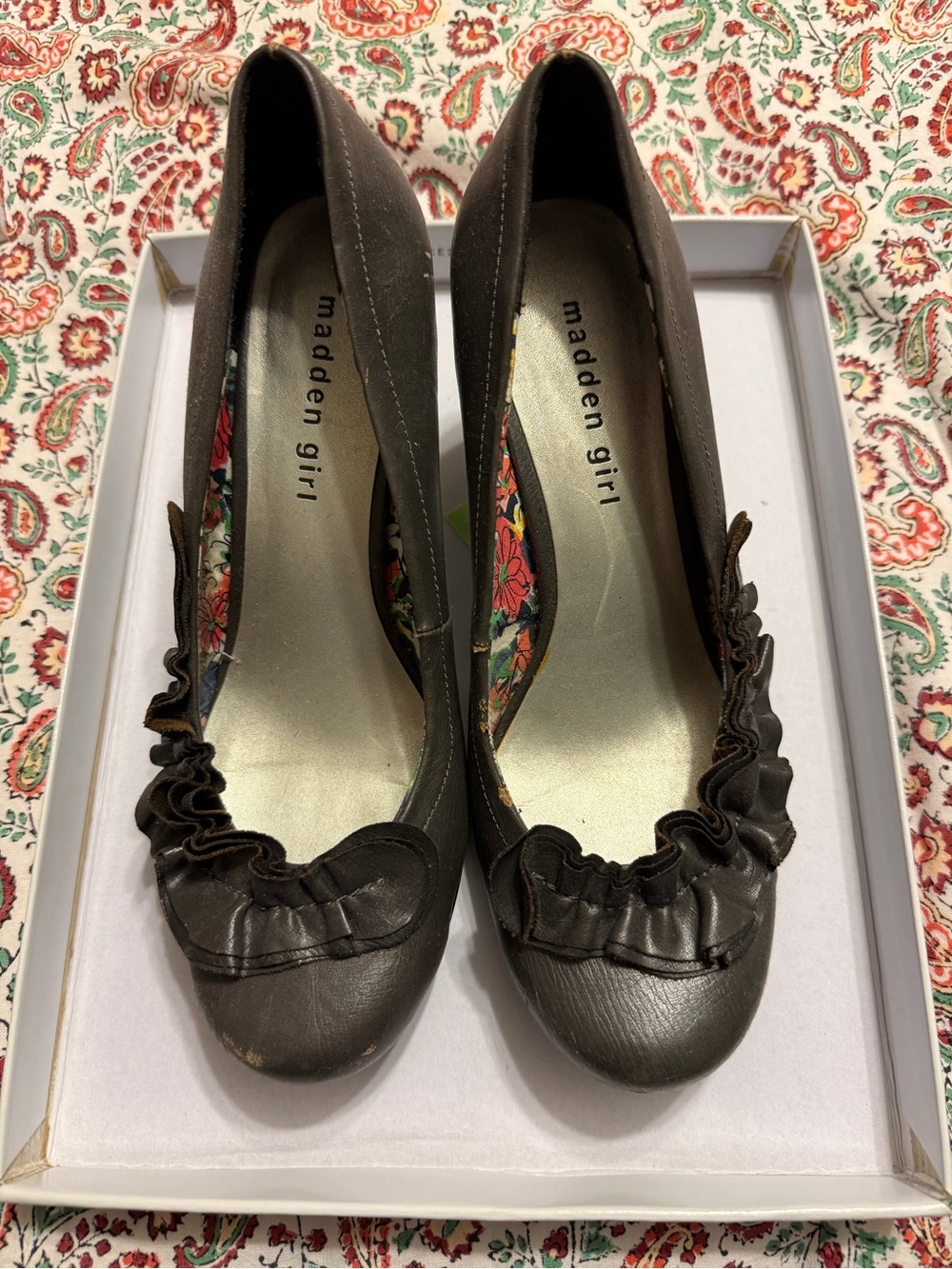 Madden Girl Dark Brown Ruffle Toe Heels